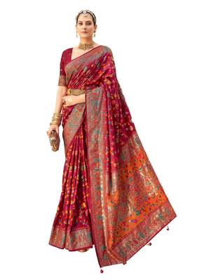 multicolor dola silk blend zari border and pallu work saree 4