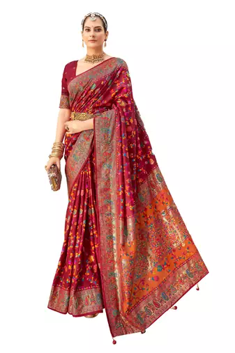 multicolor dola silk zari border and pallu work  saree