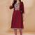 Maroon color vichitra silk blend v neck embroidered kurti