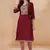 Maroon color vichitra silk blend v neck embroidered kurti