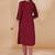 Maroon color vichitra silk blend v neck embroidered kurti