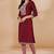 Maroon color vichitra silk blend v neck embroidered kurti