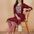 Maroon color vichitra silk blend v neck embroidered kurti
