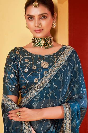 shaded multi color faux chiffon silver zari border work  saree