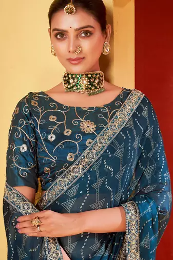 shaded multi color faux chiffon silver zari border work  saree