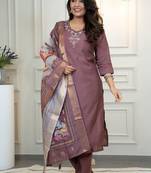 Chocolate Colour Premium Roman Silk Hand Work A Line Kurta Set