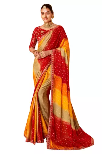 shaded multi color faux chiffon silver zari border work  saree
