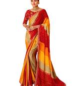 shaded multi color faux chiffon silver zari border work  saree
