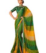 shaded multi color faux chiffon silver zari border work  saree