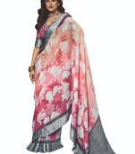 shaded multi color faux chiffon silver zari border work  saree