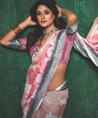 shaded multi color faux chiffon silver zari border work saree 2