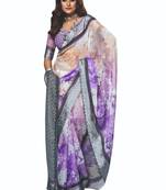 shaded multi color faux chiffon silver zari border work  saree