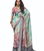 shaded multi color faux chiffon silver zari border work  saree