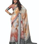 shaded multi color faux chiffon silver zari border work  saree
