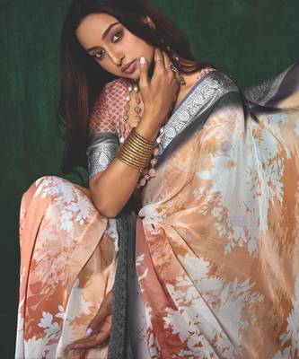 shaded multi color faux chiffon silver zari border work saree 2