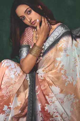 shaded multi color faux chiffon silver zari border work  saree