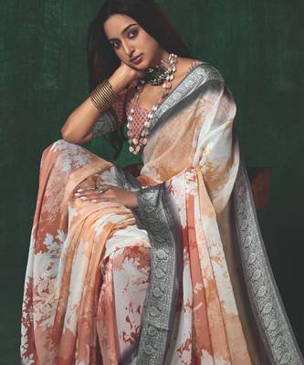shaded multi color faux chiffon silver zari border work saree 3