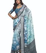 shaded multi color faux chiffon silver zari border work  saree