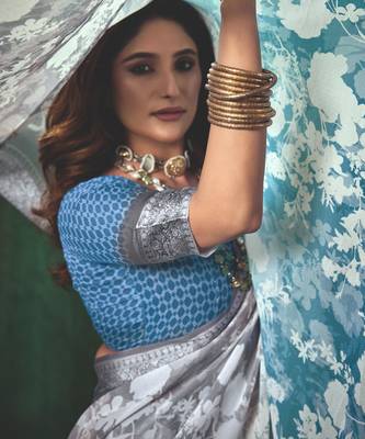 shaded multi color faux chiffon silver zari border work saree 2
