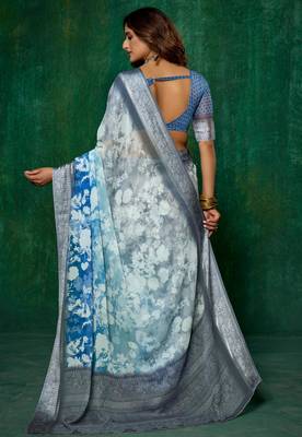 shaded multi color faux chiffon silver zari border work saree 3
