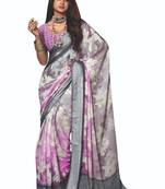 shaded multi color faux chiffon silver zari border work  saree