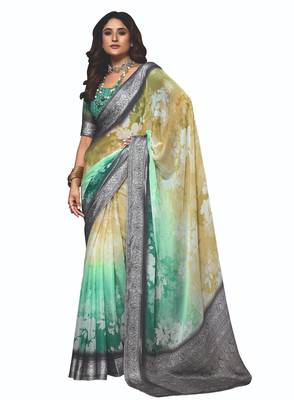 shaded multi color faux chiffon silver zari border work saree 1