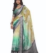shaded multi color faux chiffon silver zari border work  saree