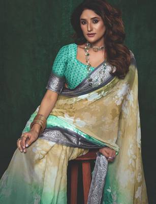 shaded multi color faux chiffon silver zari border work saree 2