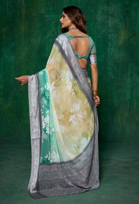 shaded multi color faux chiffon silver zari border work saree 3