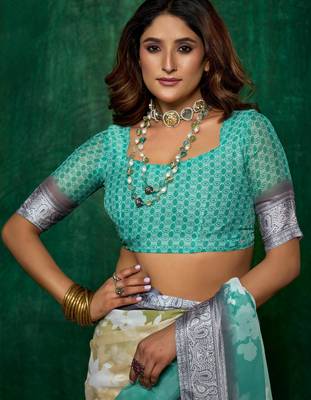 shaded multi color faux chiffon silver zari border work saree 4
