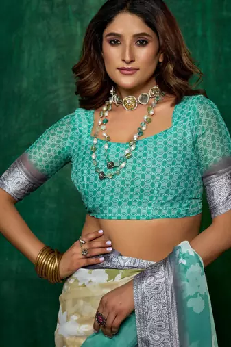 shaded multi color faux chiffon silver zari border work  saree