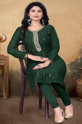 Green color vichitra silk blend round neck embroidered kurti