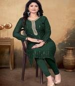 Green color vichitra silk blend round neck embroidered kurti