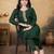 Green color vichitra silk blend round neck embroidered kurti