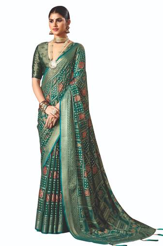 green brasso border work saree