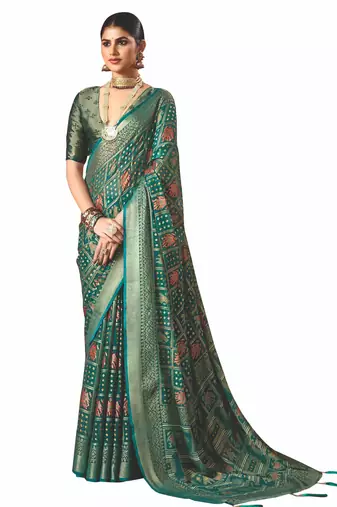 green brasso border work saree