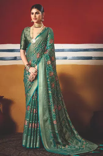 green brasso border work saree