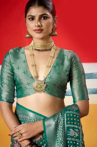 green brasso border work saree