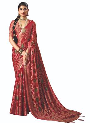 red brasso border work saree 1