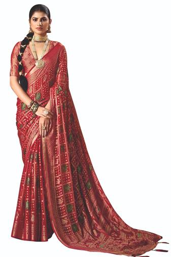 red brasso border work saree