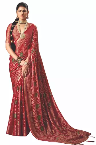red brasso border work saree