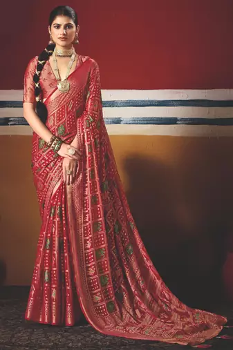 red brasso border work saree