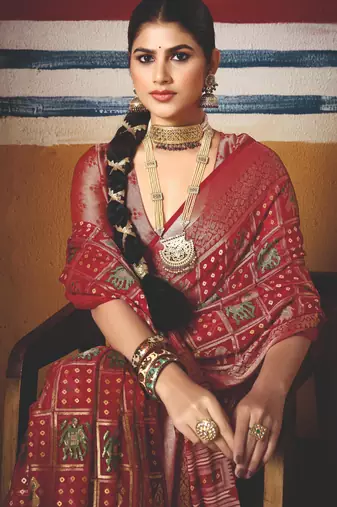red brasso border work saree