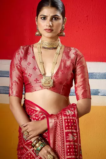 red brasso border work saree