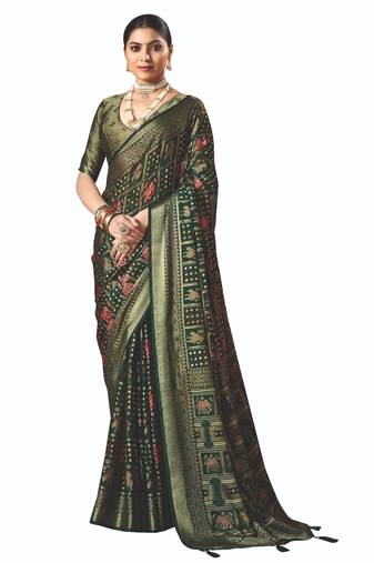 dark green brasso border work saree