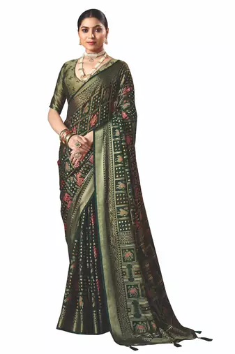 dark green brasso border work saree