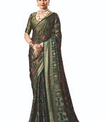 dark green brasso border work saree
