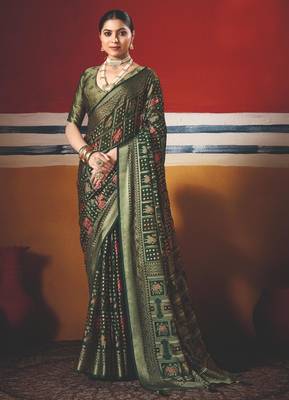 dark green brasso border work saree 2