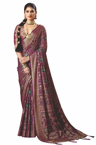 maroon brasso border work saree