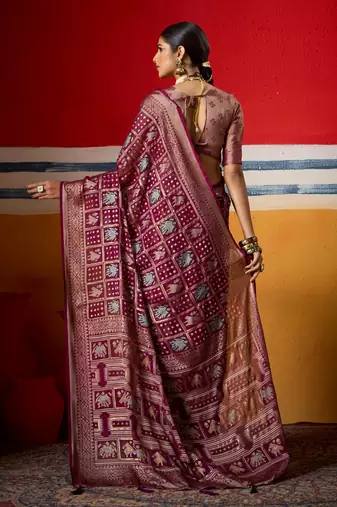 maroon brasso border work saree